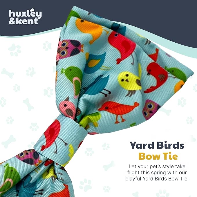 Huxley & Kent Pet Bow Tie for Dogs & Cats - Summer Theme Adjustable Hook & Loop Collar Accessory - Cute & Comfortable for Holidays & Celebrations - Yard Birds, Large