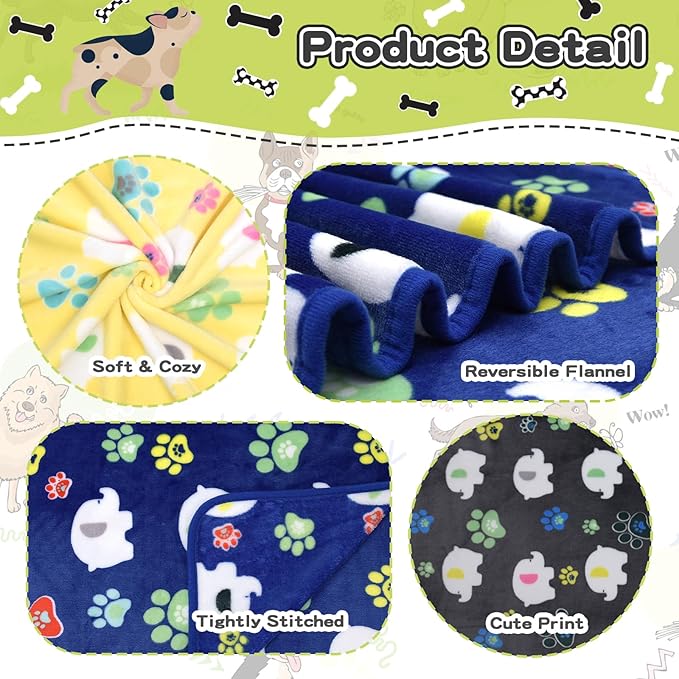 Rezutan Small Dog Blankets 3 Pack for Pet Cat Soft Fuzzy Washable Puppy Blankets,Reversible Elephant & Paw Print Suitable for Dog Kennels & Beds, Sofas Gifts Puppy Essentials, 24x20 inch