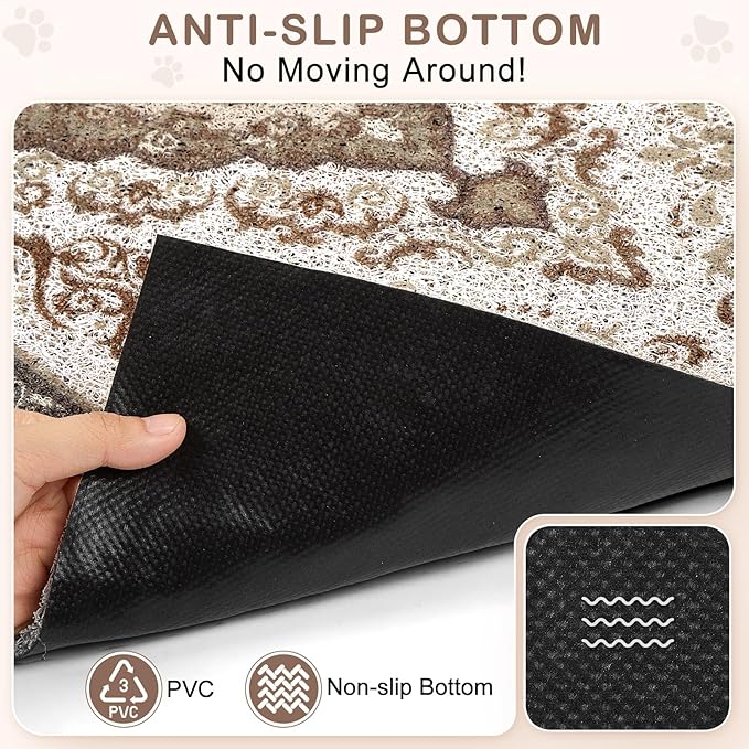 Unicorn Catcher Cat Litter Mat 24" x 15" Non-Slip Litter Box Mat Washable Litter Catcher Mat for Litter Box Indoor Food Mat Supplies Essentials, Brown