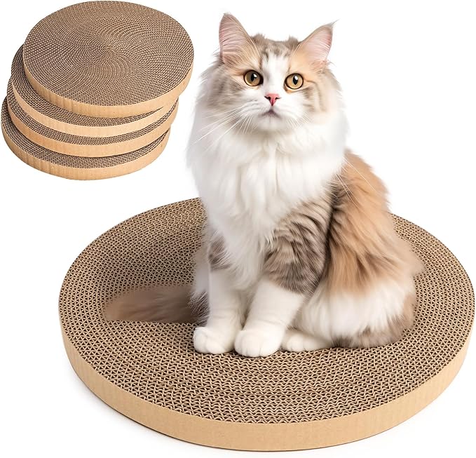 4pcs Cat Scratch Pad, Cat Scratcher Cardboard & Cat Scratching Pads - Round Cat Scratcher Refill, 10 Inch Diameter 7/8 Inch Thick cat scratchers for Indoor Cats