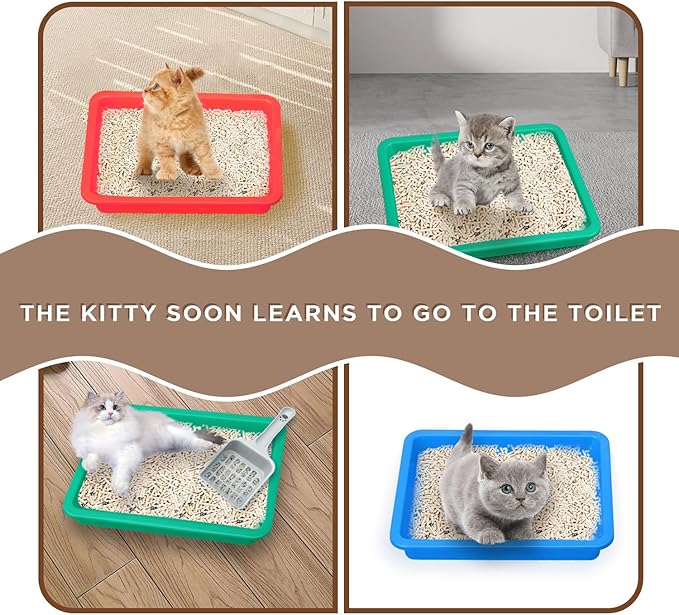 3 Pcs Kitten Litter Box with 1 Scoop,9.6" Plastic Portable Nonstick Small Litter Pan Low Entry Waterproof Bunny Cat Litter Box,Multi Color Litter Tray Travel Toilet for Small Pet Guinea Pig Rabbit