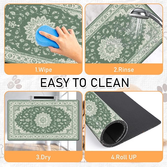 Dog Cat Food Mat - Absorbent Anti Slip Dog Bowl Mats for Food and Water, Quick Dry Cat Feeding Matts for Floors, Diatomite Pet Dish Placemat Accessories Supplies, Bohemia Style, 17 * 30in