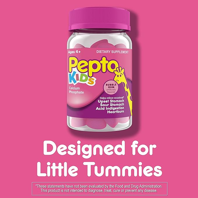Pepto Kids Gummies, Helps Relieve Occasional Upset Stomach, Acid Indigestion, Sour Stomach and Heartburn, 72 Total (3 Packs of 24)
