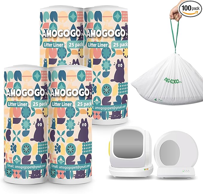 100 Pcs Litter Box Liner Bags, Compatible with Meowant MW-SC01, SC02, SC09 and MW-LR01, Automatic Litter Box Heavy Duty Replacement Waste Bags, Leak-proof Trash Bags, 18.5" x 12.6"