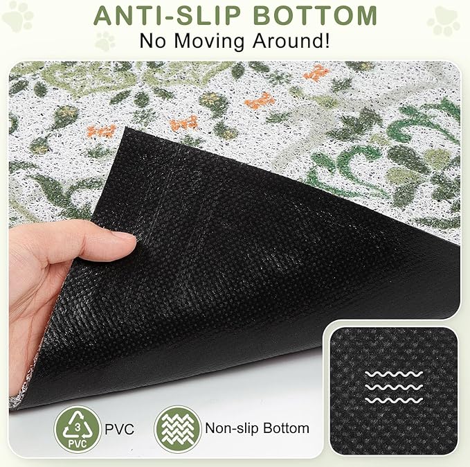 Unicorn Catcher Cat Litter Mat 33" x 22" Non-Slip Litter Box Mat Washable Litter Catcher Mat for Litter Box Indoor Food Mat Supplies Essentials, Green Mandala
