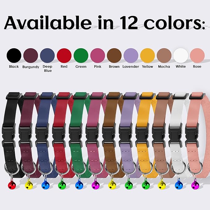 Breakaway Cat Collar with Bell - Leather Adjustable Kitten Collars with Safety Quick Release Buckle - Soft Small Pet Collars for Girl & Boy Cats (Lavender)
