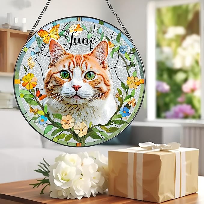 Custom Pet Portrait Glass Suncatcher, DOUHASU Dog Cat Glass Art, Pet Window Hangings, Pet Portrait from Photo, Pet Memorial Gift, Pet Loss Gift, Pet Lover Gifts, Memory of Dog Cat