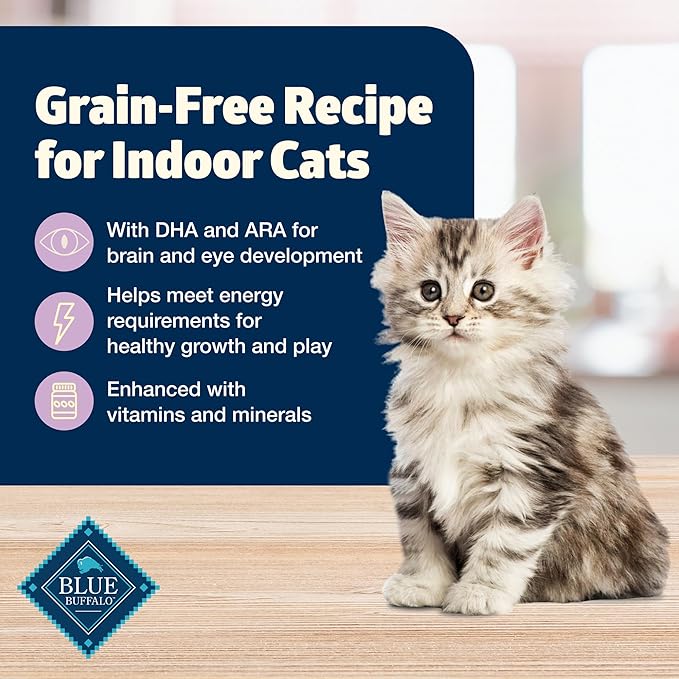 Blue Buffalo Freedom Grain-Free Indoor Dry Kitten Food with DHA, Complete & Balanced Nutrition for Kittens, Chicken Recipe, 5-lb. Bag