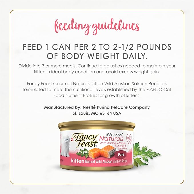 Purina Fancy Feast Grain Free Pate Wet Kitten Food Gourmet Naturals Wild Alaskan Salmon Recipe - (Pack of 12) 3 oz. Cans