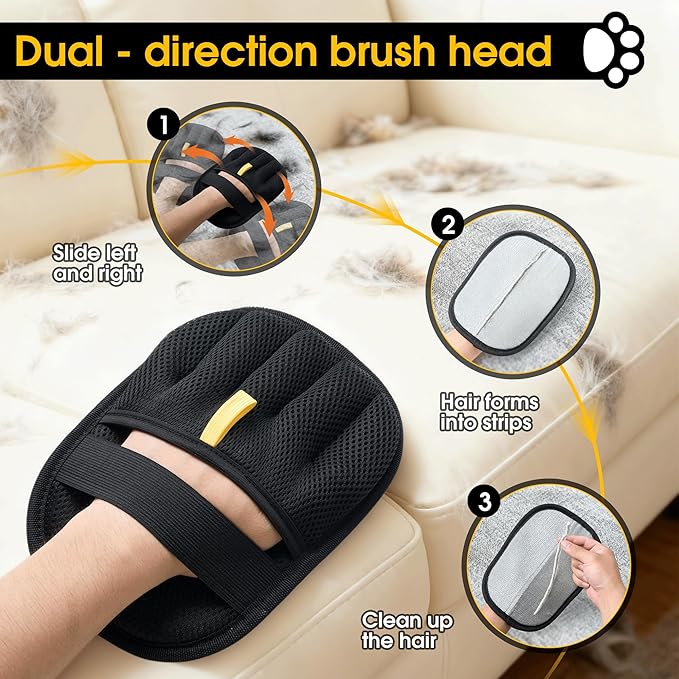 Pet Hair Removal Glove for Dogs & Cats;Upgraded Thickened with Static Technology Reusable for Carpets Clothes Sofas Bedding & More