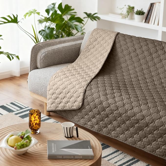 gogobunny 100% Double Sided Waterproof Dog Blanket Soft Pet Bed Cover Reversible Protect Furniture Couch Sofa Car for Puppy Cat Kids (Dark Walnut/Light Walnut, 82x82 Inch (Pack of 1))