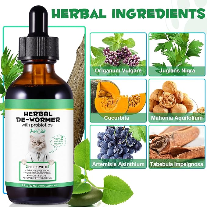 Specifically Formulated for Cats, Cats Natural Broad Spectrum Treatment with Probiotics, Herbal Cleanse, Digestive Support for All Cat Breeds, Gut Health, Puppy & Kitten, Supplement Drops for Pets