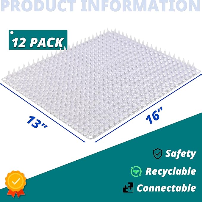 12 Pack Scat Mats for Cats with Interlocking Design, Adjustable Safe Spike Mat for Protective Deterrent, 16x13 Inch Indoor Outdoor All-Season Repellent