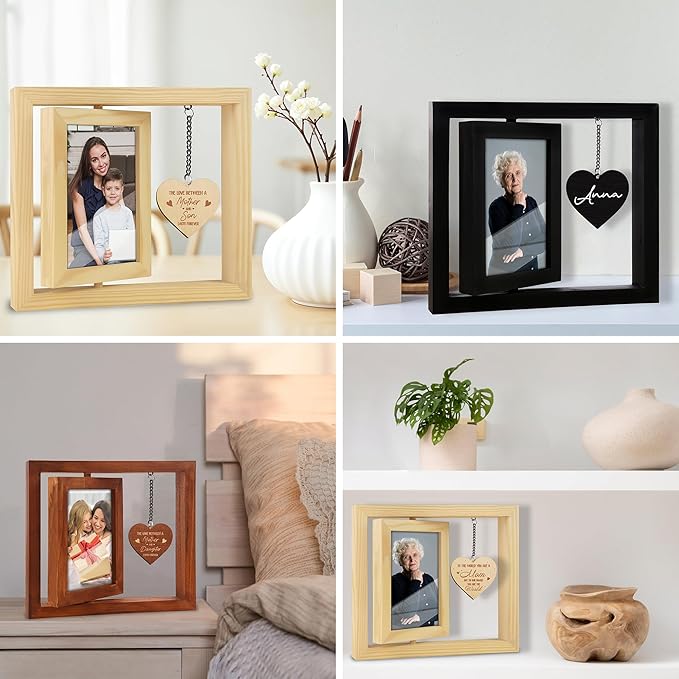 Rotating Picture Frame Gift for Mom 4x6 Photo Double-Side Floating Frame Mama Mum Step-Mom Mother-in-law Birthday Christmas Mother's Day Gifts Family Frame Tabletop Display HU-KX-MOM-NAT-A8