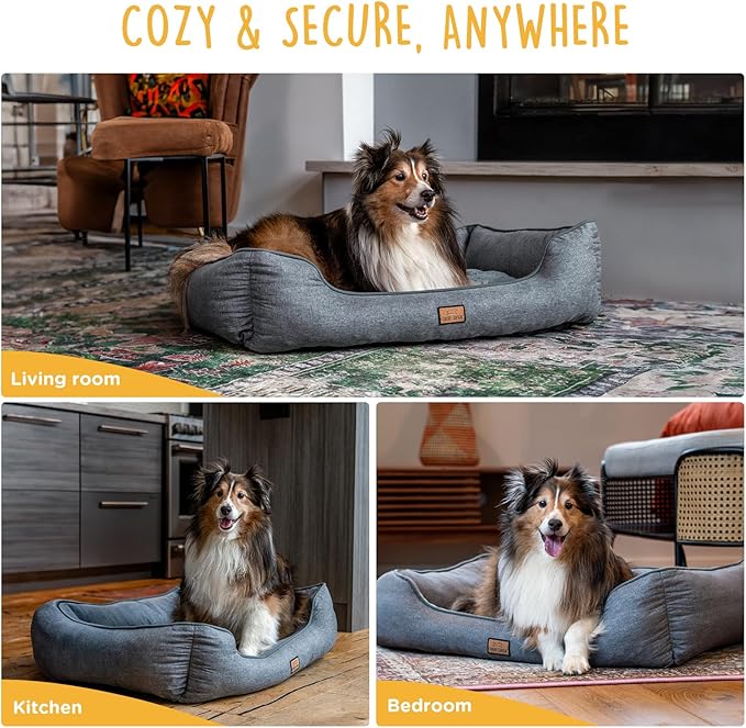 Dog Bed for Large Medium Dogs 31.5 Inch, Washable Plush Pet Sofa for Dogs & Cats, Soft Rectangle Cat Bed with Non-Slip Base