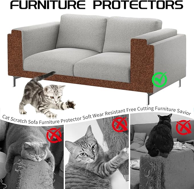2 Pcs 39.4"x15.8" Cat Scratch Mat, Cat Scratch Couch Furniture Protector, Trimmable Self-Adhesive Cats Scratch Pads, DIY Cat Scratcher for Wall Protector and Covering Cat Tower (Brown)