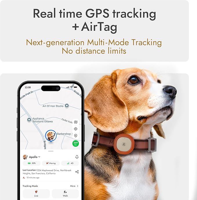 Molly&Cody GPS + Bluetooth Pet Tracker for Cats & Dogs – Real‑Time Tracking, Virtual Fence, IP67 Waterproof, Up to 60‑Day Battery, Health Monitoring, iOS/Android – Subscription Required (Red)