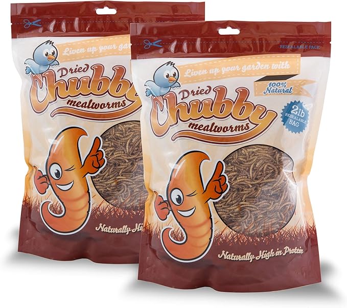 Chubby Dried Mealworms High-Protein Non-GMO Treats for Chickens, Ducks, Wild Birds & Backyard Pets