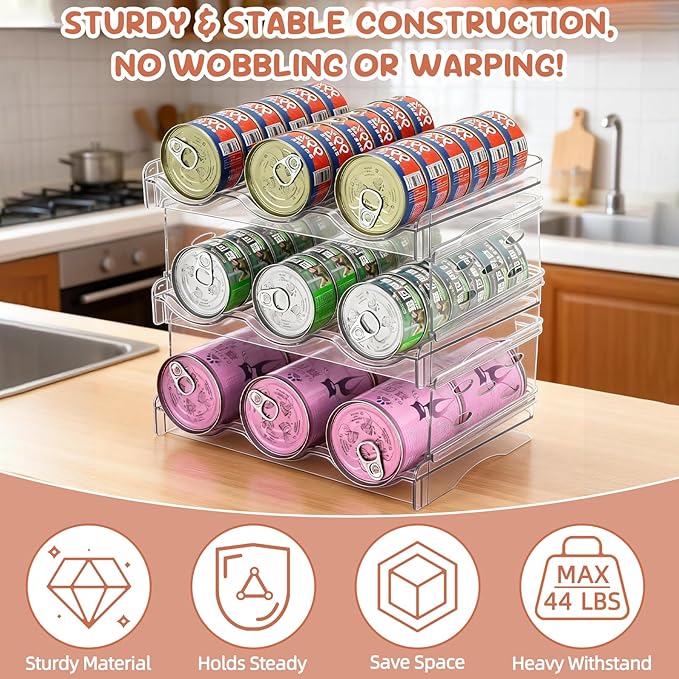 FHTONGE Heavy-Duty Cat Can Organizer for Multiple Sizes, Transparent Wet Cat Food Storage Rack for Pantry Kitchen Cabinet Rridge, 3-Tier Pet Canned Goods Dispenser Shelf Dog Tins Holder Container