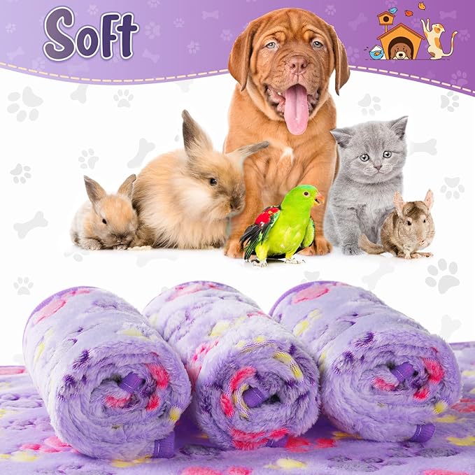 Tatuo 4 Pcs Dog Blanket for Pet Puppy Teething Toys Paw Print Fleece Blanket for Pet Cat Soft Warm Sleep Mat Guinea Pig Cage Mat (Medium(30 x 20.5 Inch),Purple)
