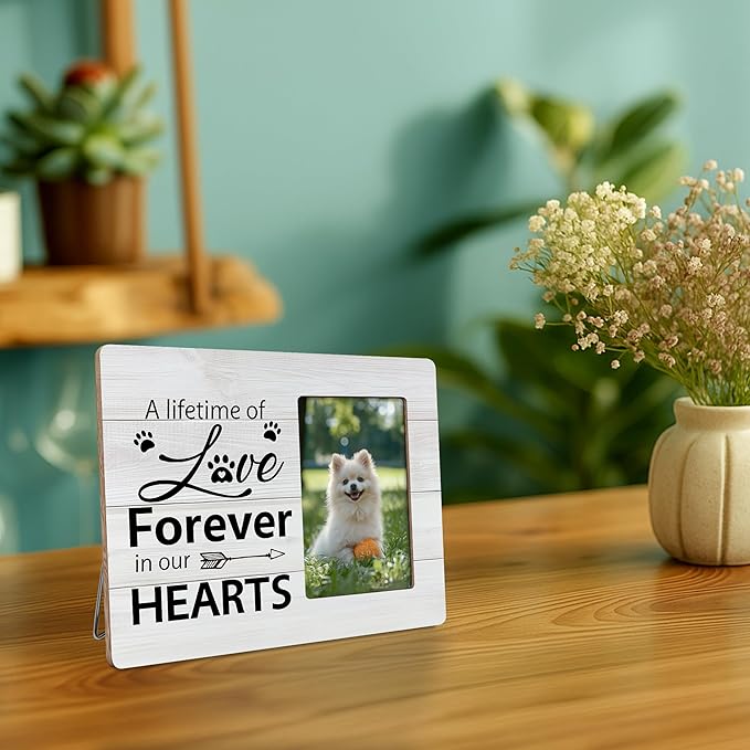 Pet Memorial Gifts Picture Frame, Dog Passing Away Sympathy Gift for Loss of Dogs, A Lifetime of Love Forever in Our Hearts Frames Fits 4x6 Photo