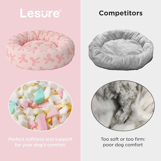 LE SURE Shown on TVDonut Small Dog Bed - Round Cat Bed for Indoor Cats Anti-Anxiety Calming Gift for Pets, Washable Cute Modern Beds with Jacquard Shaggy Plush & Anti Slip Bottom, 23 Inch, Pink Taffy