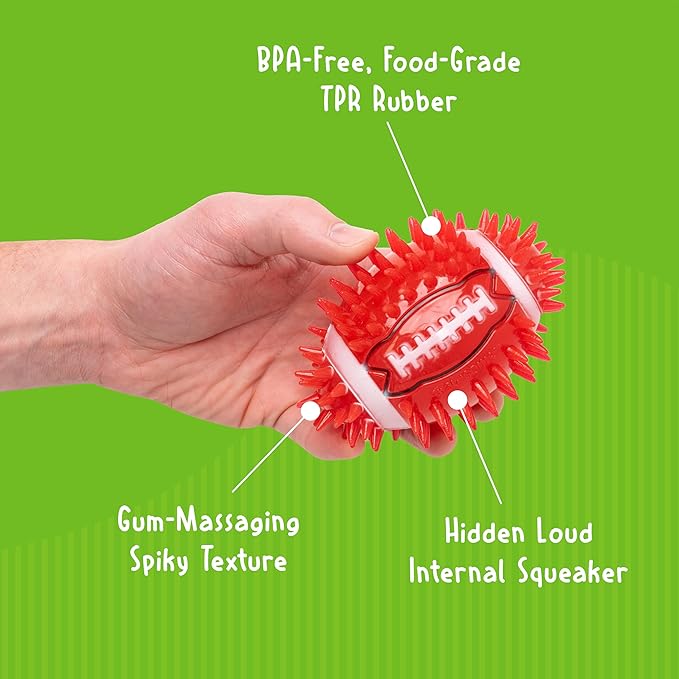 Gnawsome 4.5" Spiky Squeak & Light Football for Dogs - Durable, Rubber Bouncy Puppy Fetch & Chew Toy for Your Pet, Colors Will Vary for All Breed Sizes
