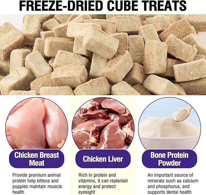 Freeze Dried Cat Dog Treats Soft Chicken Liver 3.05 oz Training Reward Dry Cube Helathy Puppy Pet Snack