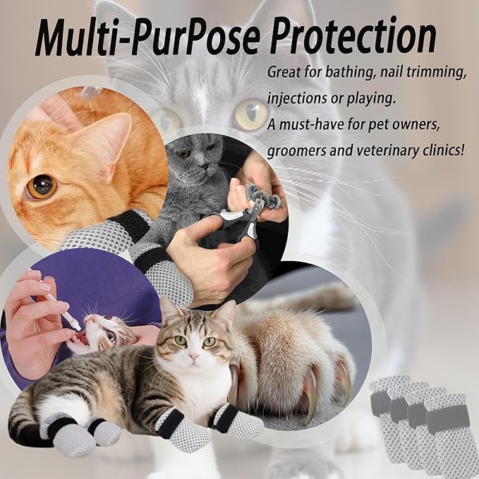 Cat Mittens to Prevent Scratching,Mesh Breathable Cat Shoes Booties,Adjustable Cats Anti Scratch Gloves,Suitable for Cats When Bathing and Nail Trimming（4 PCS ）