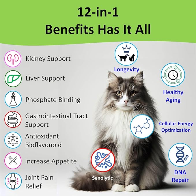 𝗘𝘃𝗲𝗻𝘁𝘂𝗮𝗹𝗹𝘆 𝗬𝗼𝘂𝗻𝗴 12-in-1 CKD Kidney & Liver Support Restore for Cats & Dogs: Advanced Phosphate Binder w/NMN, Fisetin, Antioxidants, Prebiotic & Probiotic (30 Caps)