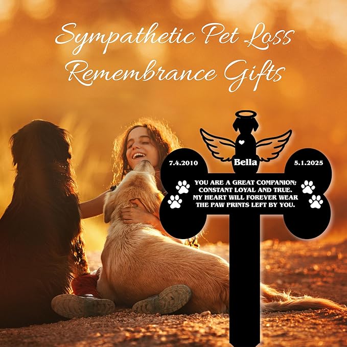 Custom Pet Cross Grave Markers Dog Outdoor | Memorial Burial Markers for Your Furry Friend | Cemetery Grave Pet Headstones for Dogs | Custom with Photo Resting Place Sign for Paw Companions
