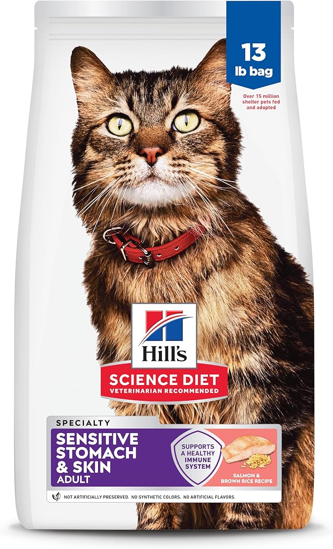 Hill's Science Diet Adult 1-6 Sensitive Stomach & Skin Dry Cat Food, Salmon Recipe, 13 lb. Bag