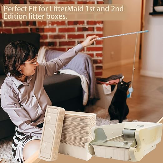 30PCs Disposable Waste Receptacles with Charcoal Bags Compatible with Littermaid 1St/2nd Edition Automatic Cat Litter Box, Disposable Cat Litter Box Odorless & Disposal (Machine NOT Included)