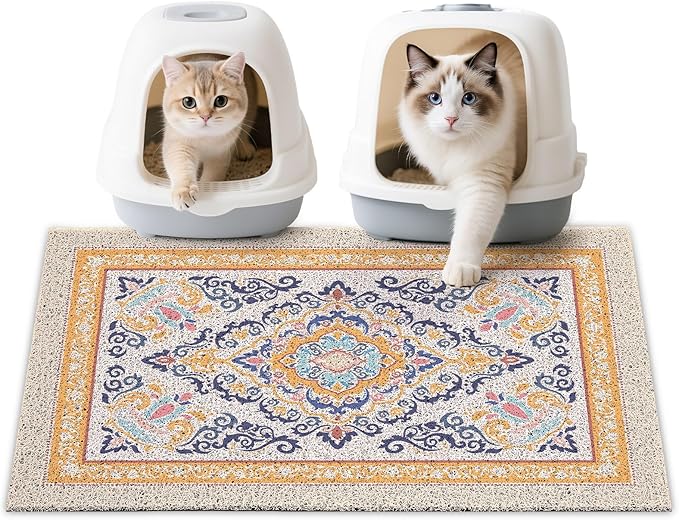 Unicorn Catcher Cat Litter Mat 33" x 22" Non-Slip Litter Box Mat Washable Litter Catcher Mat for Litter Box Indoor Food Mat Supplies Essentials, Orange