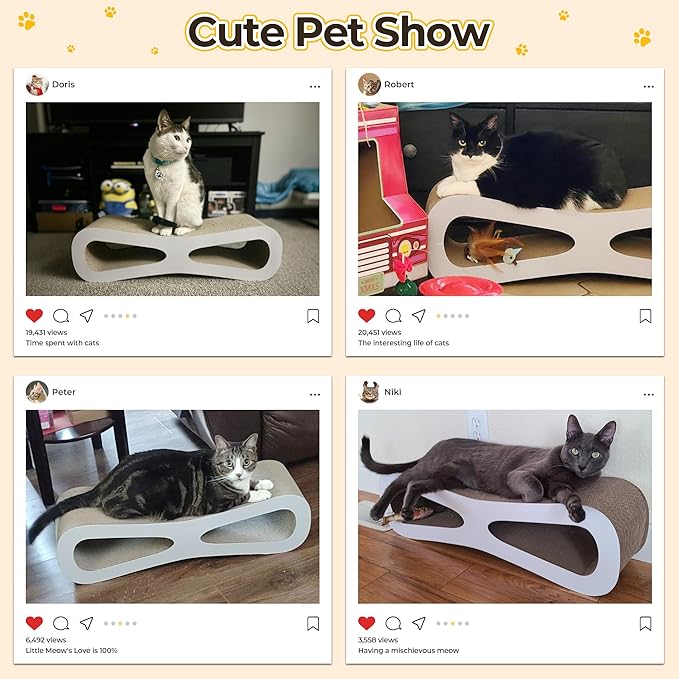 Cardboard Cat Scratcher Lounge Bed for Indoor Cats Kittens, 29.5" 8-Shaped Cat Scratching Board with Catnip, Grey