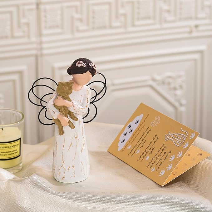 Cat Memorial Gifts, Cat Memorial Gifts for Loss of Cat, Pet Cat Remembrance Gifts, Cat Angel Figurine Statue for Cat Lovers in Memory of Their Beloved Cat(Light Brown Cat)