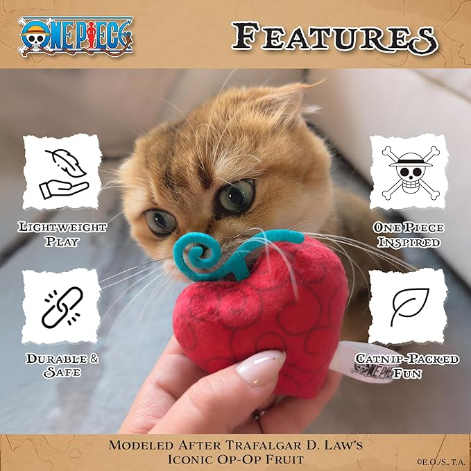 Pawsonify One Piece Anime Catnip Cat Toys for Indoor Cats: Crinkle Plush Op-Op Fruit Interactive Kitten Toys for Indoor Cats Self Play, Chew & Catnip Kicker for Adult or Kitten Enrichment