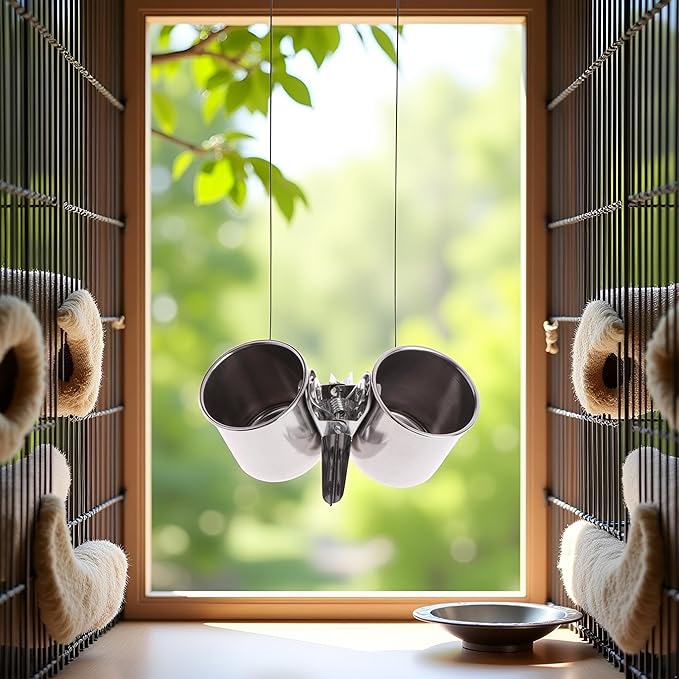Parrot Feeding Cups Hanging Pet Animal Stainless Steel Birdcage Bowls for Cage Parakeet Bird Cage Accessories Suitable Small and Medium Bird Pet Supplies