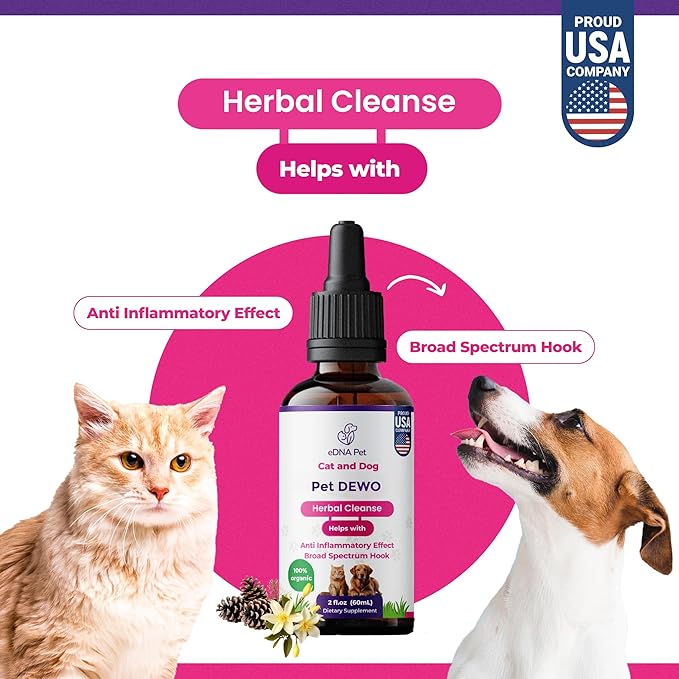 eDNA Pet Herbal Cleanse Drops for Cats & Dogs – Natural PAU D’Arco & Plant-Based Blend – Daily Digestive & Immune Wellness Support – 2 fl oz