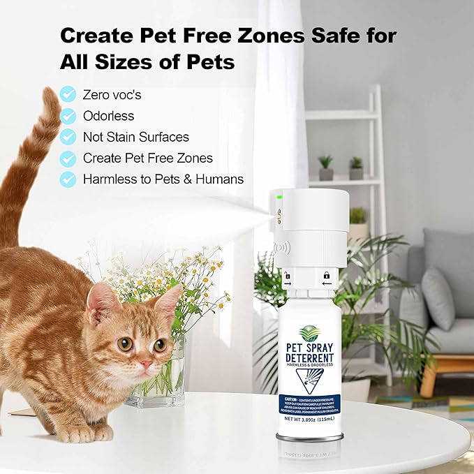 Cat Spray Deterrent System [ 2 Pack ] Cat Deterrent Spray, Motion Activated Pet Deterrent Spray System for Cats & Dogs Odorless Pet Deterrent, Senses Pets Up to 3 Feet Away, Friendly & Safe