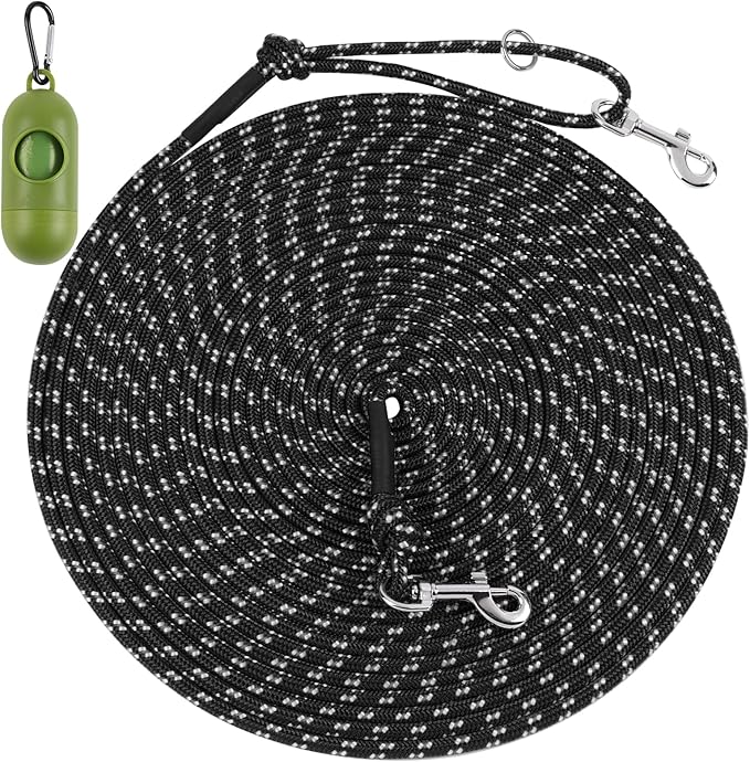 30FT Reflective Cat Leash,Escape Proof Long Training Lead for Cats Kittens & Small Pets,Durable Outdoor Walking Leash with Waste Bag Dispenser(Black)