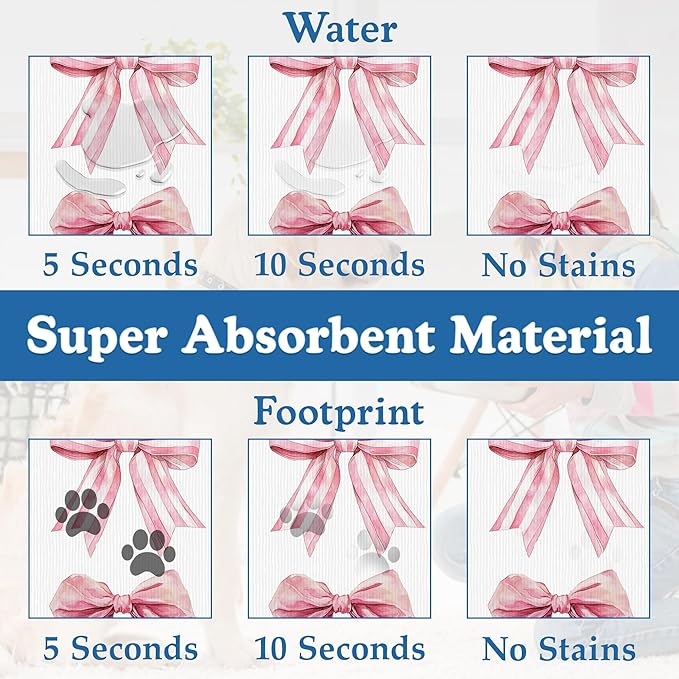 Pink Bows Dog Cat Food Mat–Christmas Stocking Absorbent Waterproof Placemat for Food and Water Bowls, Non Slip Rubber Backing, Feeding Mat for Clean Floors 12"x20"