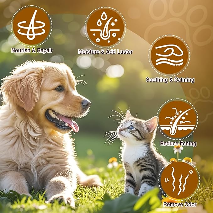Pet Fur Care Oil, 3.38 FL OZ Natural Oils with Collagen for Detangles, Reduces Shedding, Shiny & Silky Coat, Leave-in Conditioner for Dogs & Cats