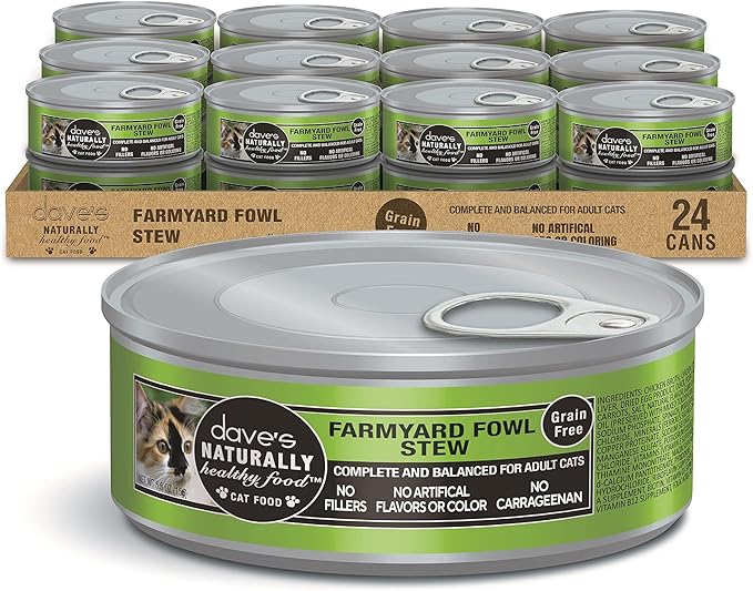 Dave's Pet Food Grain Free Wet Cat Food (Farmyard Fowl, Chicken & Duck), Made in USA Naturally Healthy Canned, Added Vitamins & Minerals, 5.5 oz Cans (24 Pack)