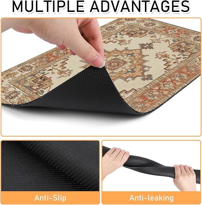 Pet Dog Food Mat - Absorbent Diatomite Dog Cat Feeding Mats for Food and Water, Anti Slip Dog Cat Bowl Placemat for Floors, Quick Dry Pet Dish Matts Supplies, Bohemia Style, 16 * 24in