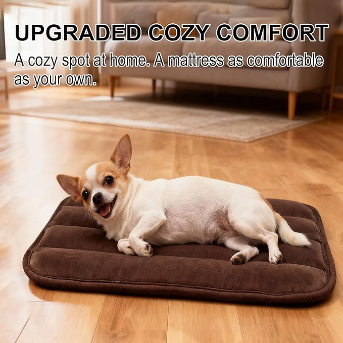 Dog Crate Pad, Ultra Soft & Anti-Slip Kennel Mat, Secure Fit for Metal Crates & Dog Cages, Washable Cozy Bed for Small Medium Large Dogs (Dark Brown, S(23"*14"*1.5"))