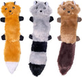 ZippyPaws Skinny Peltz - No Stuffing Dog Toy Pack to Keep Them Busy, for Small and Medium Dogs, Squeaky Pet Toys, Unstuffed Chew Toys, Soft Plush Variety Pack, Fox, Raccoon, and Squirrel - 11"