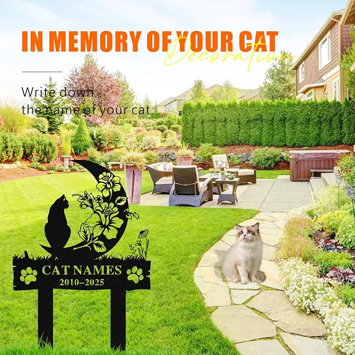 Personalized Memorial Marker for Departed Feline Friends, Handcrafted Cat Grave Stone