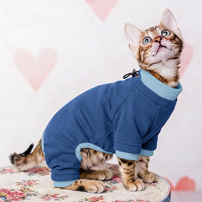 PUMYPOREITY Cat Hair Sticky Shirt – Breathable & Lightweight, Reduces Shedding Fur Pajamas, Prevents Licking Wounds After Surgery, Blue, L