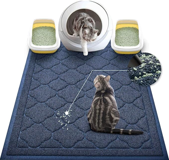 WePet Cat Litter Box Mat, Kitty Premium PVC Pad, Durable Trapping Rug, Phthalate Free, Urine-Resistant, Scatter Control, XXL 47 x 36 Inch, Blue